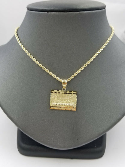 10k 2.5mm Rope Gold Last supper Charm Pendant Chain 18" 20" 22" 24" 26" 28" - Reva Jeweler