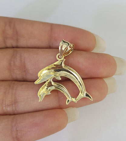 10k 3mm Rope Chain Dolphin Pendant 18" 20" 22" 24" 26" 28" 30" Gold Set Charm - GoldenlinQ