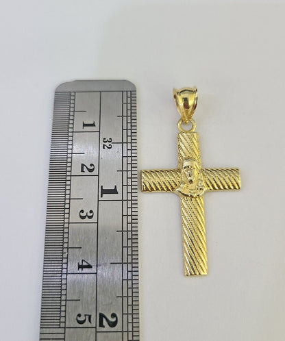 10k 3mm Rope Chain Jesus Cross Pendant 18" - 30" Yellow Gold Set Charm Necklace - GoldenlinQ