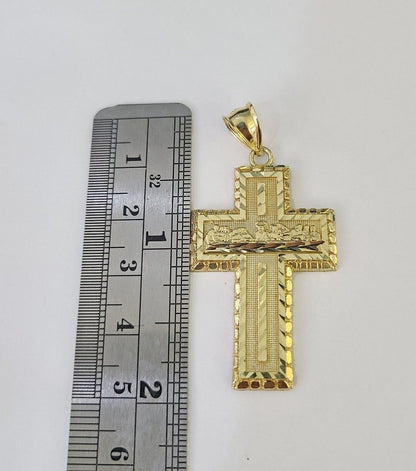 10k 3mm Rope Chain Last Supper Cross Pendant 18" - 30" Gold Set Charm Necklace - GoldenlinQ