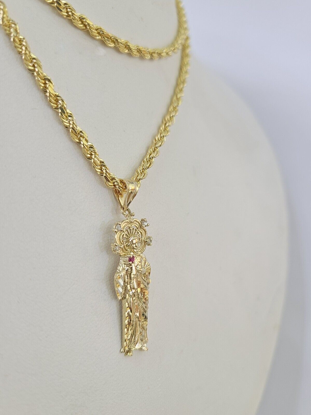 10k 3mm Rope Chain Saint Jude Pendant 18" - 30" Yellow Gold Set Charm Necklace - GoldenlinQ