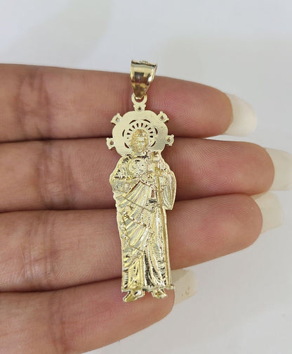 10k 3mm Rope Chain Saint Jude Pendant 18" - 30" Yellow Gold Set Charm Necklace - GoldenlinQ