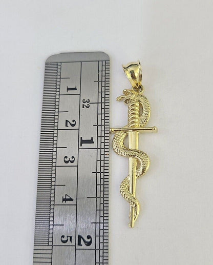10k 3mm Rope Chain Snake Sword Pendant 18" - 30" Yellow Gold Set Charm Necklace - GoldenlinQ