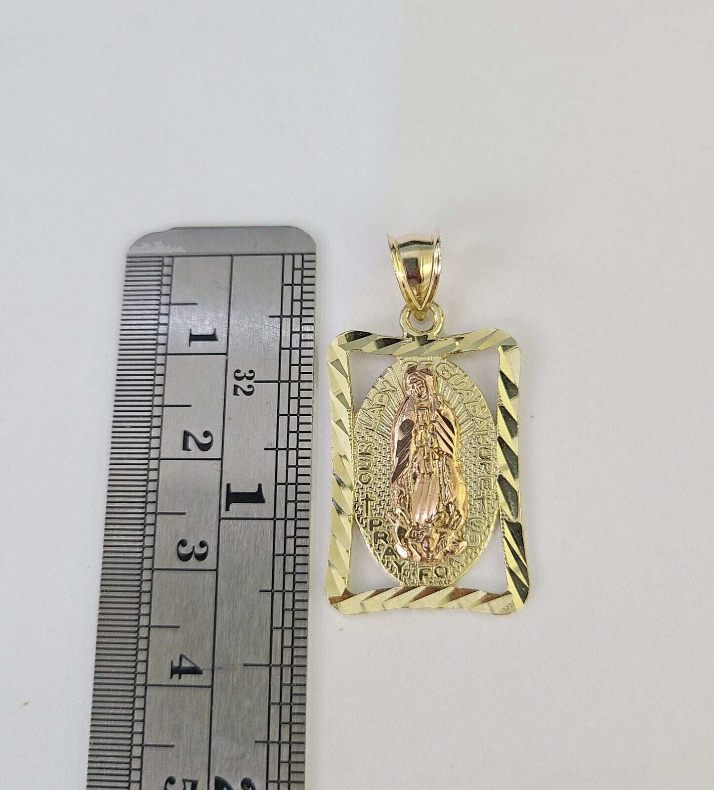 10k 3mm Rope Chain Virgin Mary Pendant 18" - 30" Yellow Gold Set Charm Necklace - GoldenlinQ