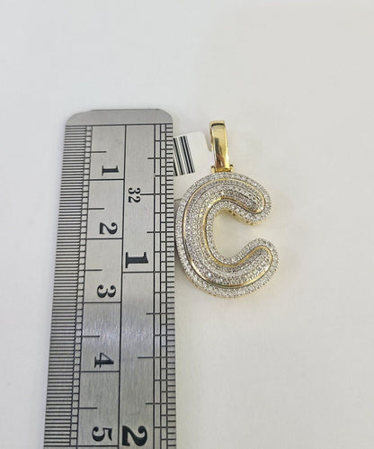 10k 3mm Rope Solid Chain C Diamond Pendant Alphabet 18" - 28" Gold Charm Necklace - GoldenlinQ