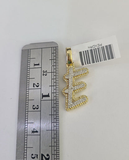 10k 3mm Rope Solid Chain E Diamond Pendant Alphabet 18" - 28" Gold Charm Necklace - GoldenlinQ