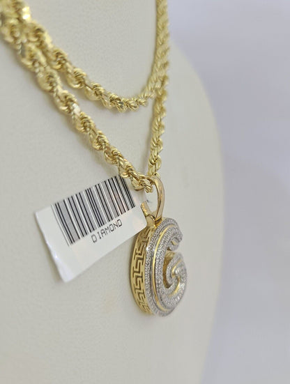 10k 3mm Rope Solid Chain G Diamond Pendant Alphabet 18" - 28" Gold Charm Necklace - GoldenlinQ