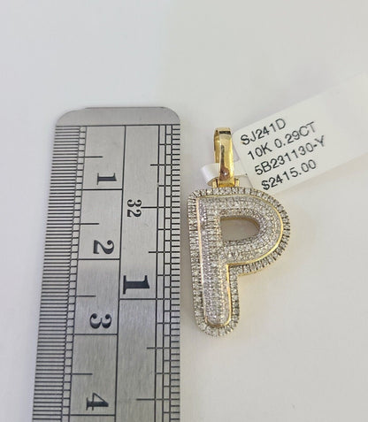 10k 3mm Rope Solid Chain P Diamond Pendant Alphabet 18" - 28" Gold Charm Necklace - GoldenlinQ