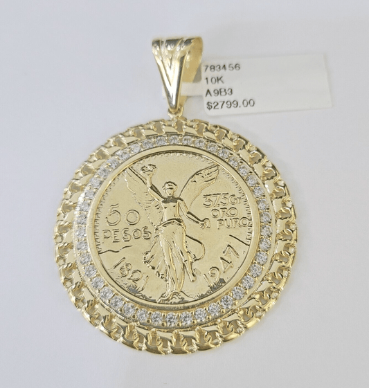 10k Centenario Coin Charm Yellow Gold 50 Pesos 1947 Mexico/Mexican Coin 2" - GoldenlinQ