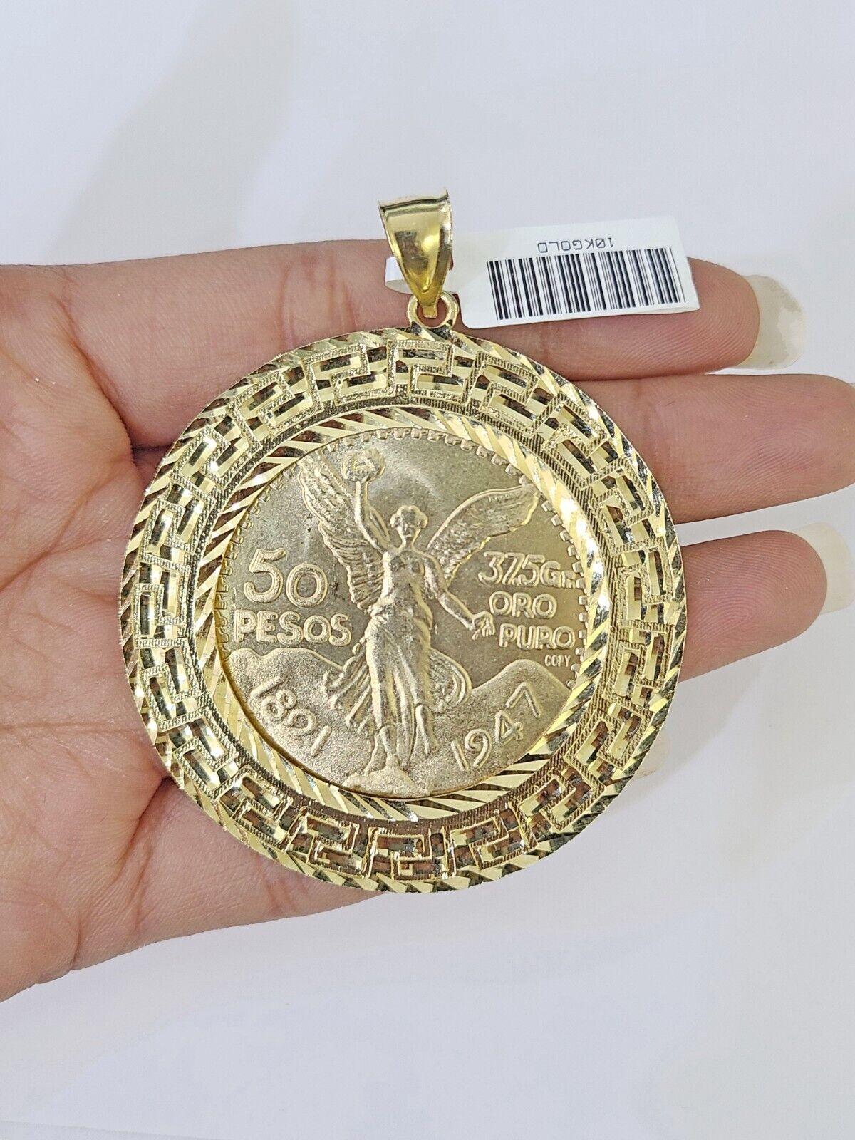 10k Centenario Coin Copy in Solid Yellow Gold 50 Pesos 1947 Mexico/Mexican Coin - Reva Jeweler