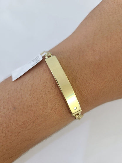 10k Chino ID Bracelet Yellow Gold Box Lock Real 10kt 6" - GoldenlinQ