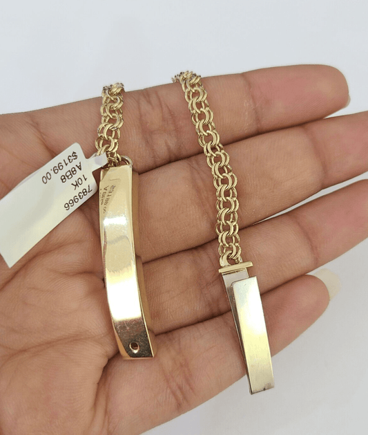 10k Chino ID Bracelet Yellow Gold Box Lock Real 10kt 6.25" - GoldenlinQ