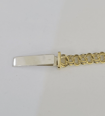 10k Chino ID Bracelet Yellow Gold Box Lock Real 10kt 6.25" - GoldenlinQ