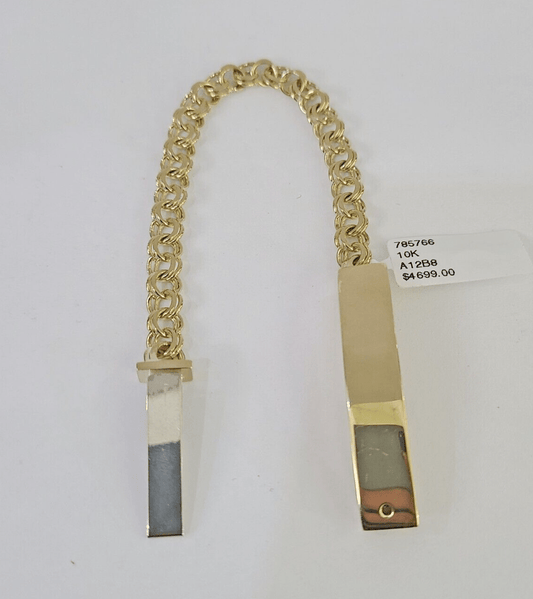 10k Chino ID Bracelet Yellow Gold Box Lock Real 10kt 6.25" - GoldenlinQ