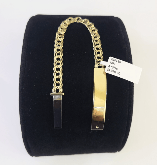10k Chino ID Bracelet Yellow Gold Box Lock Real 10kt Men Women 6" - GoldenlinQ