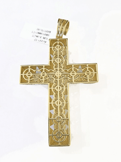 10k Circular Shaped Diamond Cross Charm Made With Yellow Gold And Diamonds - Reva Jeweler
