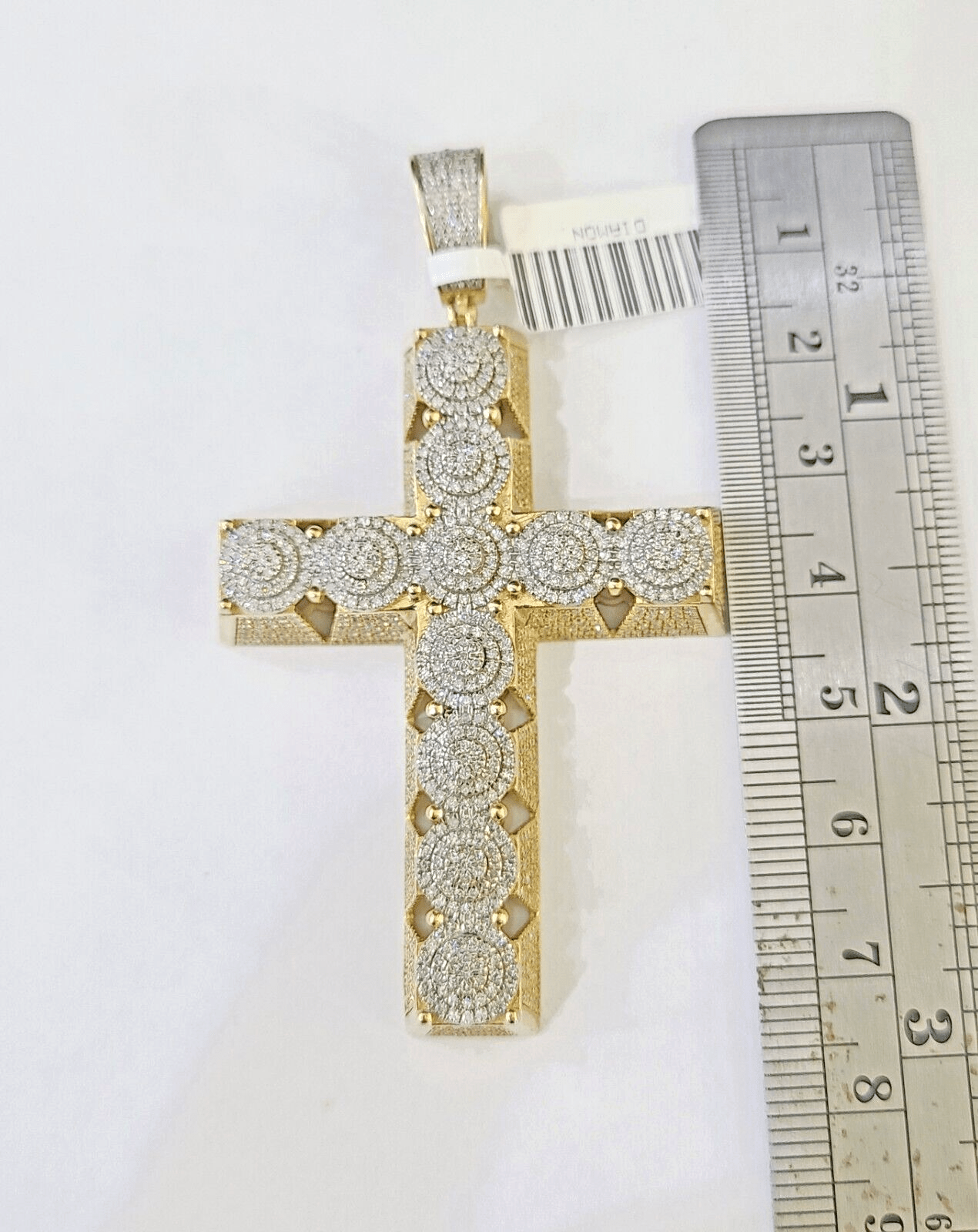 10k Circular Shaped Diamond Cross Charm Made With Yellow Gold And Diamonds - Reva Jeweler
