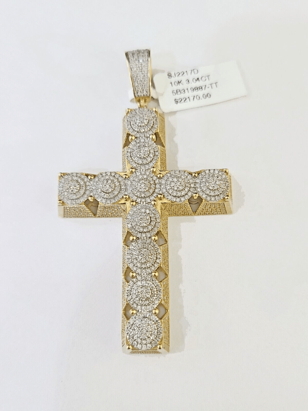 10k Circular Shaped Diamond Cross Charm Made With Yellow Gold And Diamonds - Reva Jeweler