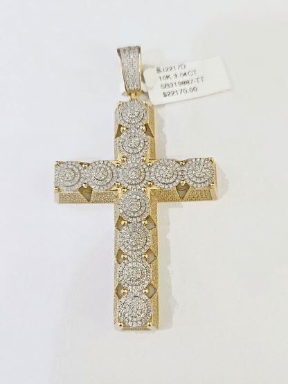 10k Circular Shaped Diamond Cross Charm Made With Yellow Gold And Diamonds - Reva Jeweler