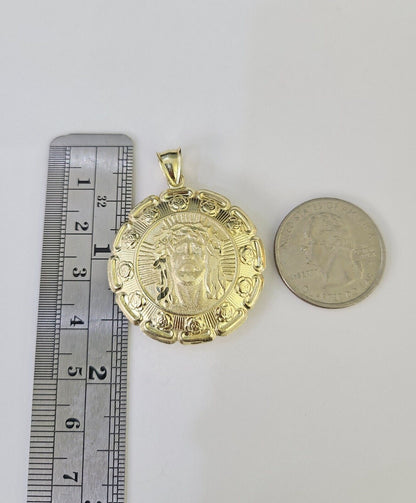 10k Cuban Chain Jesus Virgin Mary Charm Two - Sided Set 4mm 18" - 28" Necklace Gold - GoldenlinQ