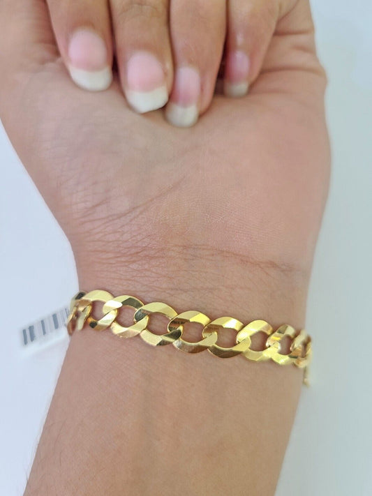 10k Cuban Curb link Bracelet 7" 7.5" 8" 8.5" 9" 8mm Solid Gold Lobster clasp - GoldenlinQ