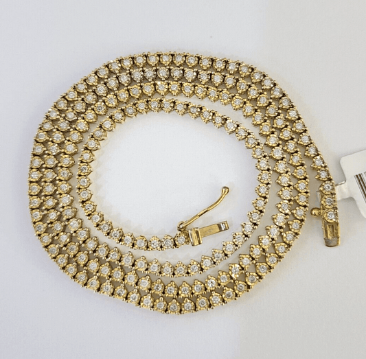 10k Diamond Chain Necklace Yellow Gold Men Women Real Genuine - GoldenlinQ