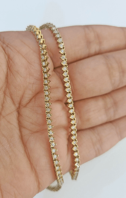 10k Diamond Chain Necklace Yellow Gold Men Women Real Genuine - GoldenlinQ