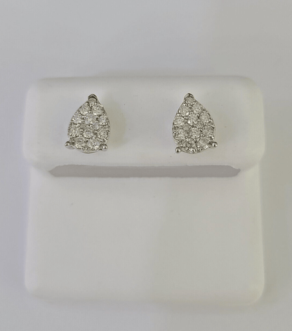 10k Diamond Earrings Yellow Gold Real Screw - Back Women Men Studs Pear Shaped - GoldenlinQ