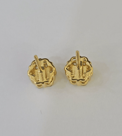 10k Diamond Flower Earrings Yellow gold Real screw - back Women Men Studs - GoldenlinQ