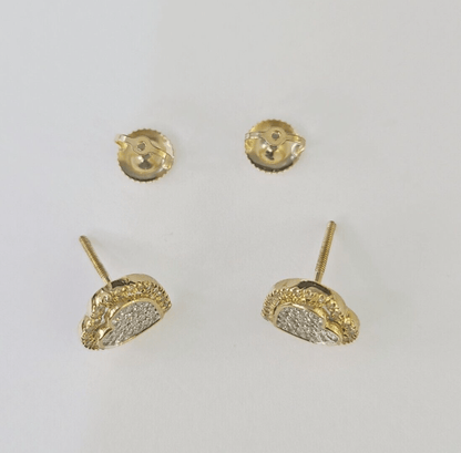 10k Diamond Heart Earrings Pendant Charm SET Yellow Gold - GoldenlinQ