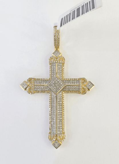 10k Diamond Jesus Cross Charm Yellow Gold Pendant Genuine Real 10kt - GoldenlinQ