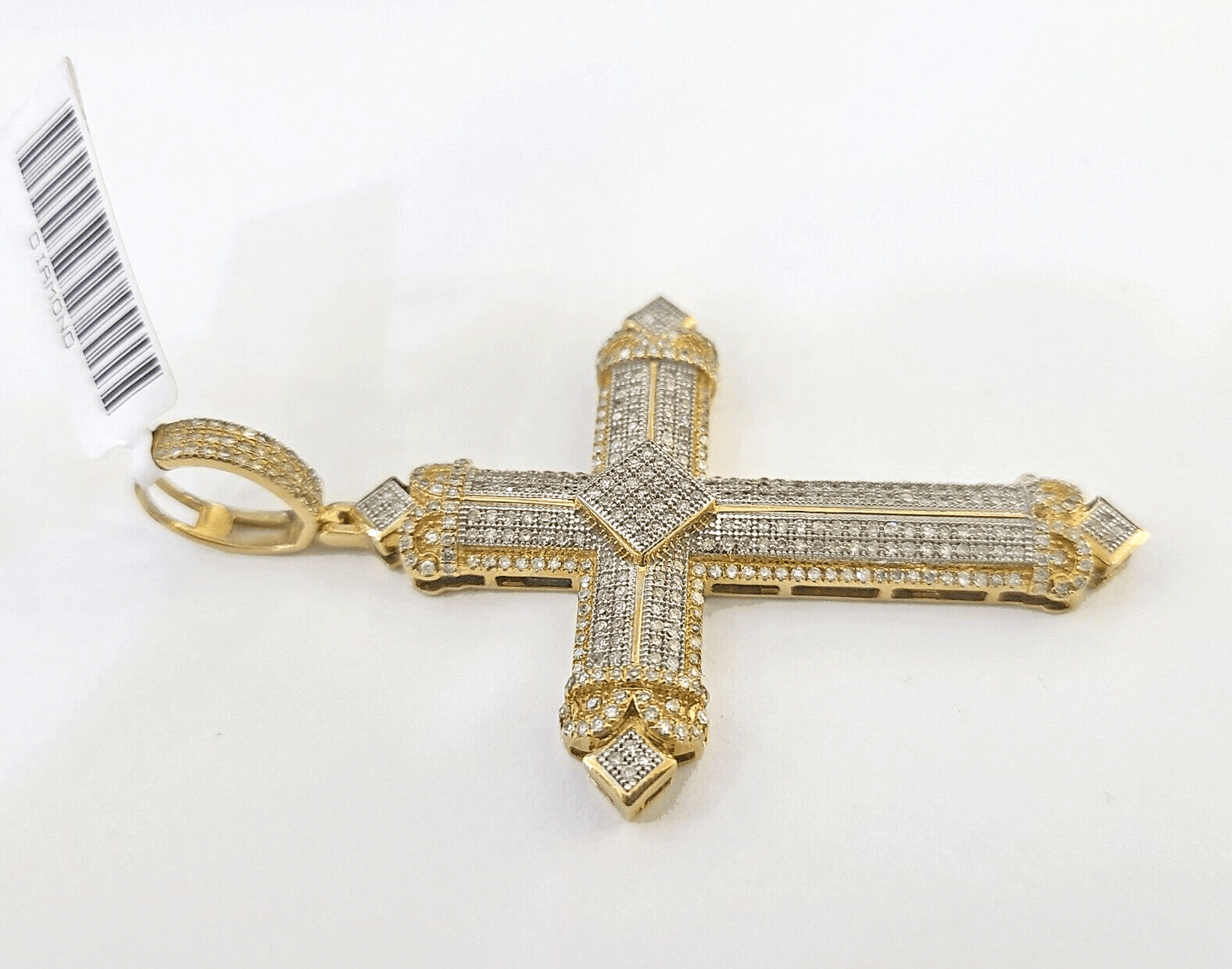 10k Diamond Jesus Cross Charm Yellow Gold Pendant Genuine Real 10kt - GoldenlinQ