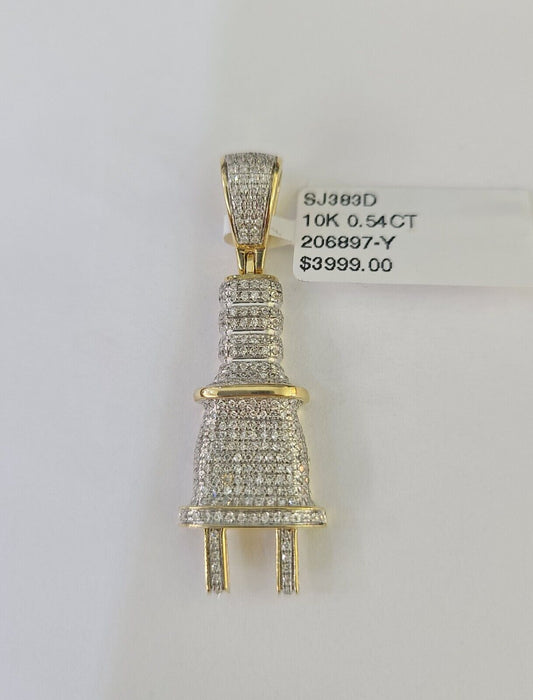 10k Diamond Plug Pendant Real Socket Charm Yellow Gold - GoldenlinQ
