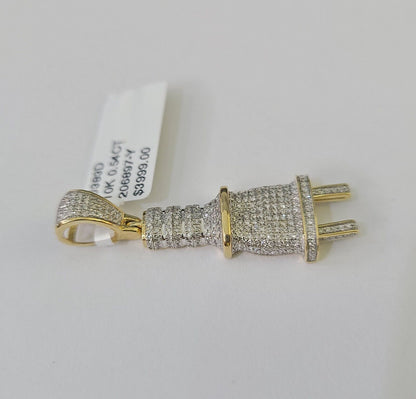 10k Diamond Plug Pendant Real Socket Charm Yellow Gold - GoldenlinQ