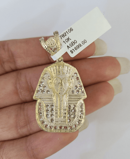 10k Egyptian Pharaoh Head Charm Pendant Yellow Gold 1.5" Inch Men Women Real - GoldenlinQ