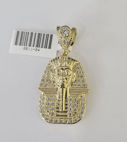 10k Egyptian Pharaoh Head Charm Pendant Yellow Gold 1.5" Inch Men Women Real - GoldenlinQ