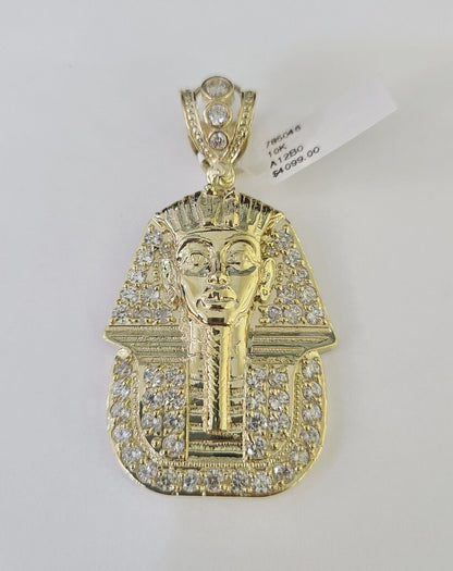10k Egyptian Pharaoh Head Charm Pendant Yellow Gold 2.5" Inch Men Women Real - GoldenlinQ