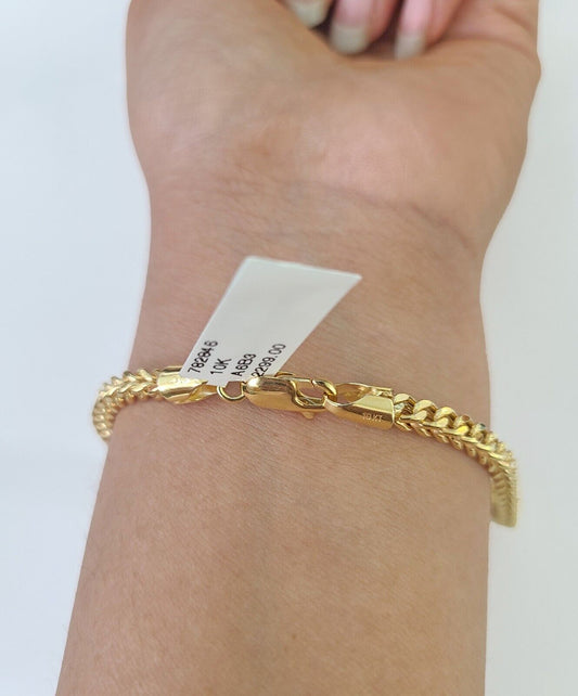10k Franco Bracelet 4mm 9" Inch Yellow Gold Men Women Link Real 10kt - Reva Jeweler