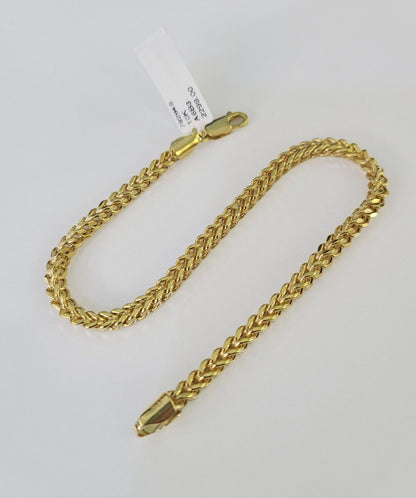 10k Franco Bracelet 4mm 9" Inch Yellow Gold Men Women Link Real 10kt - Reva Jeweler