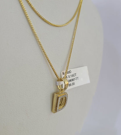 10K Franco Chain Diamond D Pendant Initial Necklace 16" - 22" 0.5mm Ladies Women - GoldenlinQ