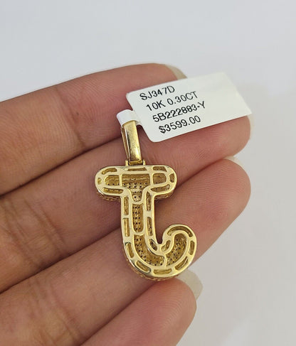 10K Franco Chain Diamond J Pendant Initial Charm Letter Necklace 18" - 24" 1.5mm - GoldenlinQ