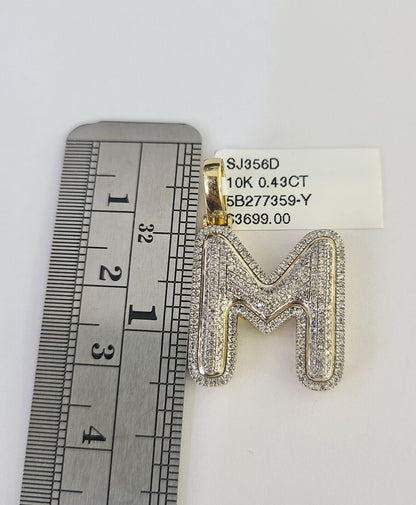 10K Franco Chain Diamond M Pendant Initial Charm Letter Necklace 18" - 24" 1.5mm - GoldenlinQ