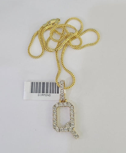 10K Franco Chain Diamond Q Pendant Initial Charm Letter Necklace 18" - 24" 1.5mm - GoldenlinQ