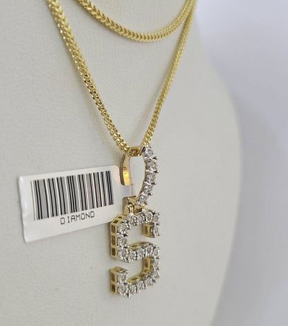 10K Franco Chain Diamond S Pendant Initial Charm Letter Necklace 18" - 24" 1.5mm - GoldenlinQ