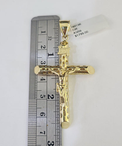 10K Franco Chain INRI Jesus Cross Pendant Charm Necklace 20" - 26" 3mm Gold - GoldenlinQ