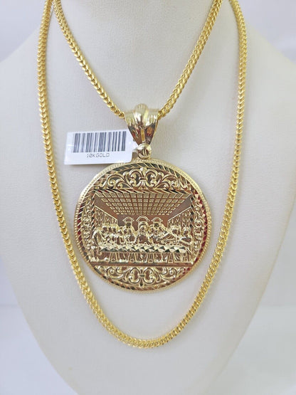 10K Franco Chain Last supper Pendant Charm Necklace 20" - 26" 2.5mm Yellow Gold - GoldenlinQ