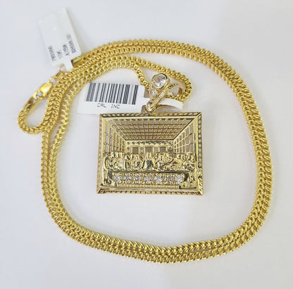 10K Franco Chain Last supper Pendant Charm Necklace 20" - 26" 2.5mm Yellow Gold - GoldenlinQ