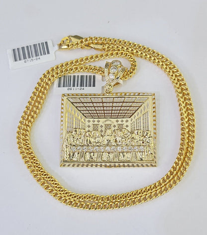 10K Franco Chain Last Supper Pendant Charm Necklace 20" - 26" 3mm Gold Yellow - GoldenlinQ