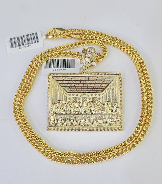 10K Franco Chain Last Supper Pendant Charm Necklace 20" - 26" 3mm Gold Yellow - GoldenlinQ
