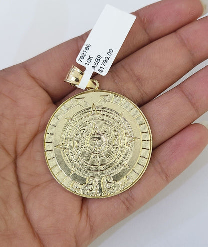 10K Franco Chain Mayan Calendar Pendant Charm Necklace 20" - 26" 3mm Gold Yellow - GoldenlinQ